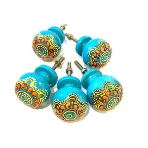 Teal with painted detail drawer knobs